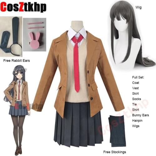 2021 Costume Sakurajima Mai Cosplay Wig Seishun Buta Yarou Series Women School Uniforms Halloween High School Girls Party Suits
