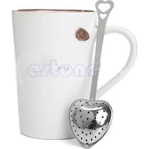 1pcTea Infuser Spoon Strainer Steeper Heart Shape Stainless Steel Handle Shower