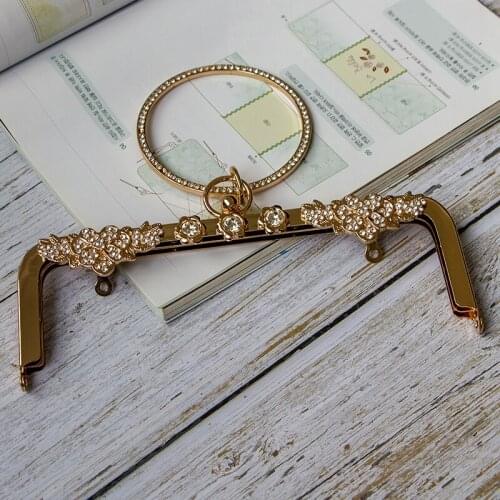 21.5cm Square Non-Perforated Gold Rhinestone Flower Round Bracelet Gold Handmade Diy Hardware Accessories Metal Purse Frame