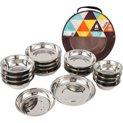 22Pcs 201 stainless steel Tableware Barbecue Picnic Plate Travelling Hiking Picnic BBQ Tableware Equipment With Picnic Bag
