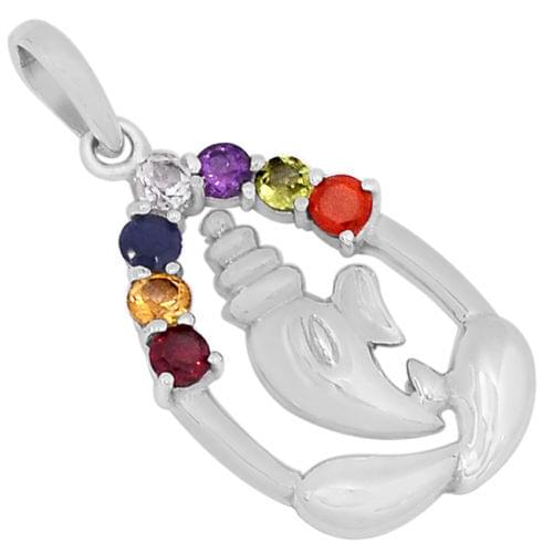 7 stone Lord Vinayaka Deity Chakra 100% 925 Sterling Silver Jewellery CP179