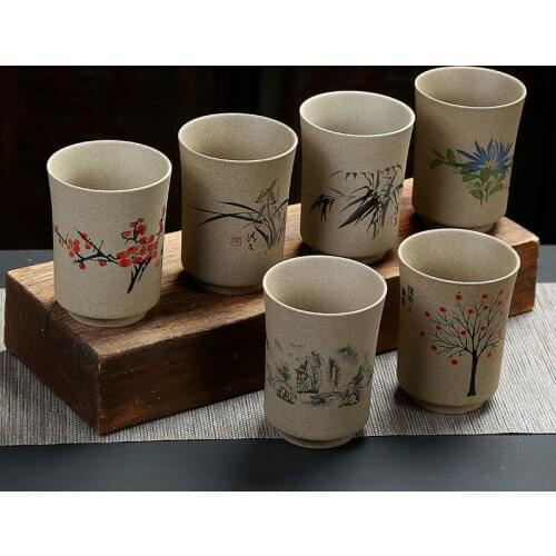 Large Capacity Ceramic Teacups Japanese Hand-painted Coarse Pottery Tea Cups Creative Retro Fung Fu Water Cup Office Drinkware