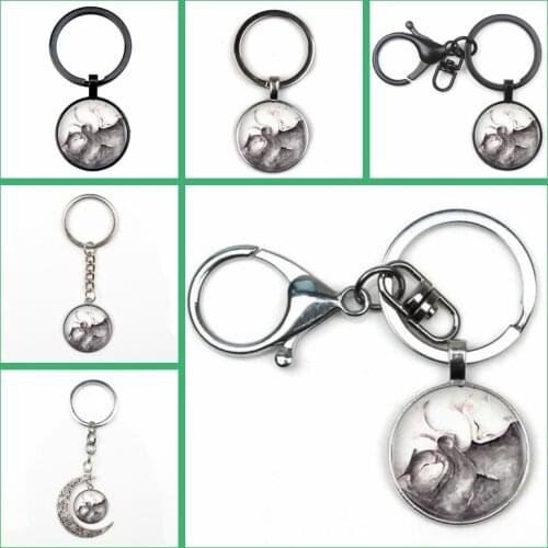 Retro Fashion Tai Chi Yin Yang Cat Pendant Keychain Charm YinYang Cartoon Cat Logo Keyring Jewelry Key Chain Party Souvenir Gift