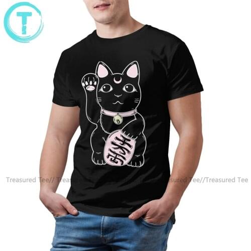 Maneki Neko Lucky Cat T Shirt Lucky Cat Black T-Shirt Fun Graphic Tee Shirt Men Oversize Casual Tshirt