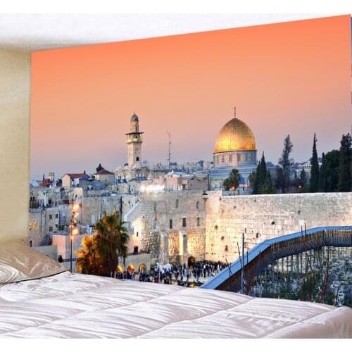 Skyline Of The Old City At Western Wall and Temple Mount Tapestry City Night Scene Wall Hanging Cloth Tapestries Room Decor