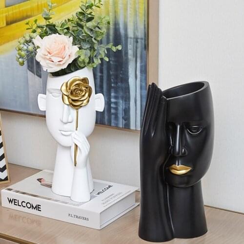 Nordic Portrait Vases Resin Sculpture Resin Face Flower Pots Home Livingroom Accessories Crafts Cafe Table Figurines Decoration