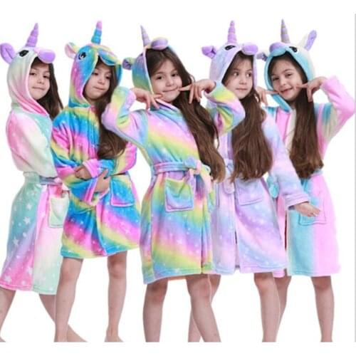 Kigurumi Kids Unicorn Robe For Girl Pajamas Animal Hooded Child Bathrobe Pyjamas Boys Girls Warm Sleepwear Kids NightGown