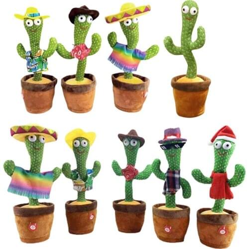 2021 Funny Early Education Toys Electronic Dancing Cactus Singing Dancing Decoration Gift for Kids Knitted Fabric Plush Fun Toys