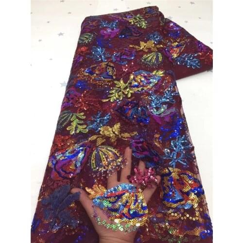 Colorful Sequins Flowers African Tulle Lace French Net Fabric 2JRB-2102401 French Lace Fabric for Nice Dress