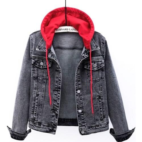 Autumn Vintage Short Denim Jacket Women Removable Hooded Single Breasted Jeans Coat Female Plus Size Slim Ladies Clothes H1116