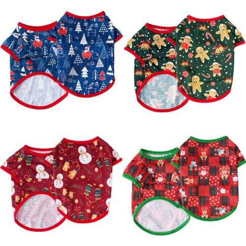 Puppy Dog Christmas Clothes Cute Cat T-shirt Soft Cotton Pet Clothing Chihuahua Vest Shirt Outfit for Small Medium Dogs Cats