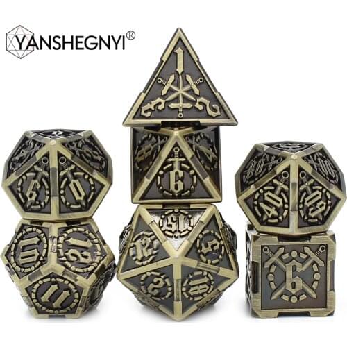 2020 New Design Metal Dice Set Include Pouch for Play Tabletop DnD RPG MTG Games 7pcs D4 D6 D8 D10 D% D12 D20 Set Polyhedral