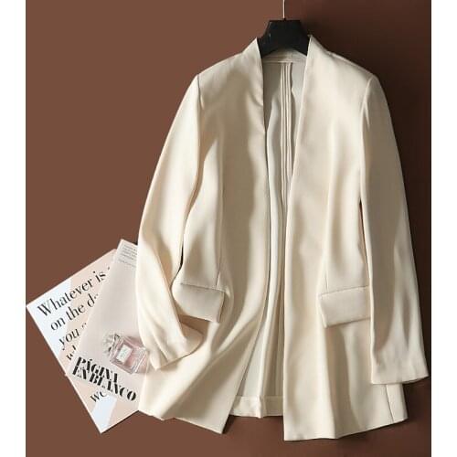 Fall 2021 New Retro Fan Collarless Simple Short Slim Suit Jacket Blouse Women