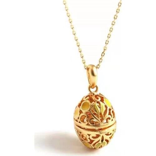 New Oil Drop Two Color Hollow Egg Pendant Necklace
