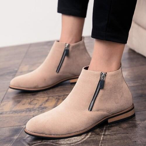 New Fashion Mens Charm Suede Pointed Zipper Leather Chelsea Boots Trend Male Luxury High-top Martin Boots Zapatos Hombre