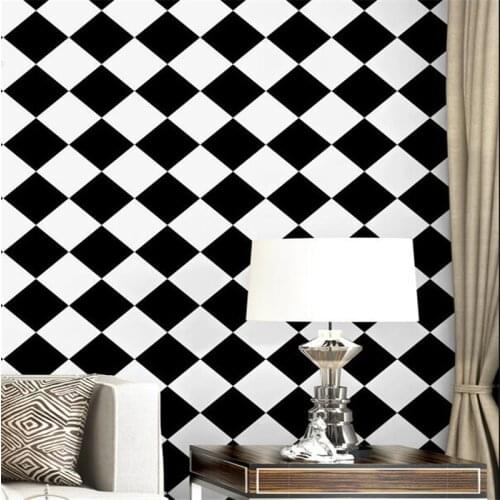 Wellyu Black white wallpaper modern minimalist square lattice diamond geometry living room bedroom TV background wallpaper