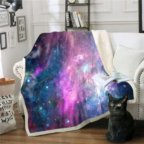 Hoodie Blanket Plush Throw Blanket 3D Purple Space Galaxy Printed Sherpa Fleece Microfiber Throw Blanket 2019 Drop Shipping