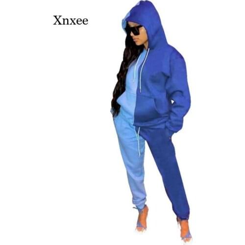 Autumn and Winter Casual Solid Color Womens Two-Piece Trousers Suit Color Patchwork + Trousers Jogging Womens Clothing