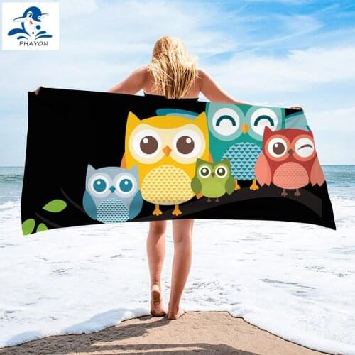PHAYON Cartoon Owl Print Beach Towel Quick-dry Microfiber Bath Towels Cushion Soft Large Yoga Mat Portable Sport Swimming Towel