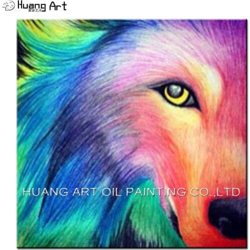 Hand Painted Colorfull Wolf Oil Painting on Canvas Half Face Wolf Painting for Home Wall Decor Animals for Living Room Decor Art