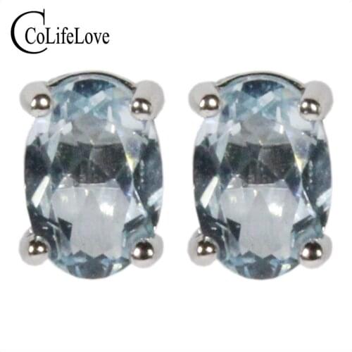 CoLife Jewelry VVS Grade Aquamarine Stud Earrings for Daily Wear 100% Natural Aquamarine Earrings 925 Silver Aquamarine Jewelry