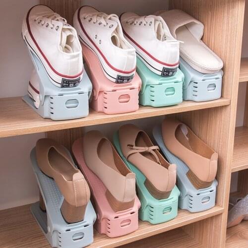 New Shoe Cupboard Double Layered Rack Cabinet Storage Saving Space Dormitory Shoes Organizer Plastic Adjustable Stands Shelf PP