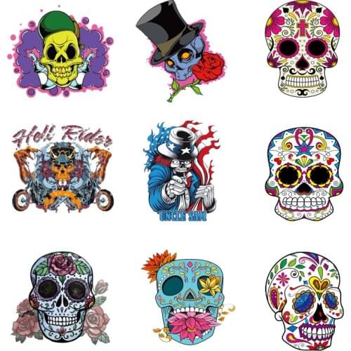 Iron-on Transfers for Clothing Patches for Punk Clothes Stickers Diy Skull Patch Flex Fusible Transfer Vinyl Adhesive Stripe A