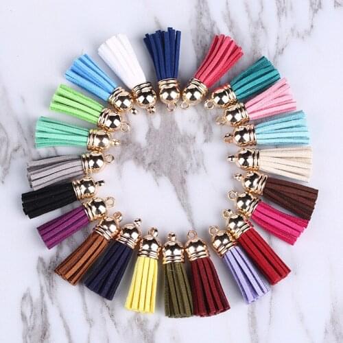20pcs/lot 38mm Length 38mm Vintage Faux Leather Tasses Gold Silver Antique Bronze CCB Cap Suede Tassel Charm DIY Jewelry Crafts