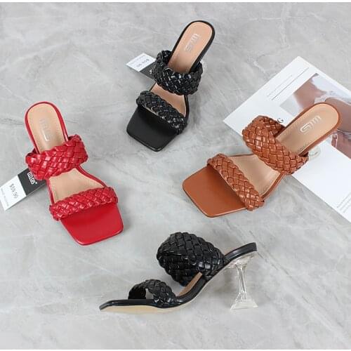 Womens fashion sandals 2021 European and American summer new hand woven square head high-heeled sandals casual versatile 36-41