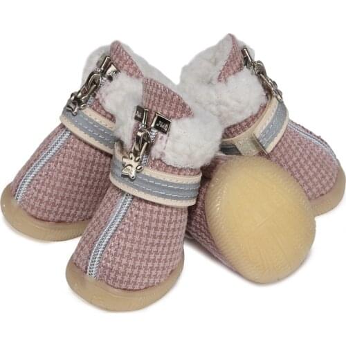 Winter new pet cotton shoes thickened warm polar fleece dog snow boots non slip dog shoes