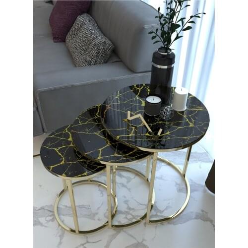Gold Metal Zigon coffee table ''kırılmaz Tempered Glass Marble Desen'' coffee tables table basse furniture living room table