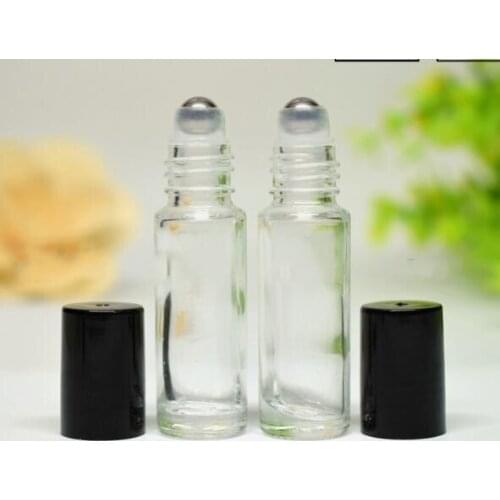 100pcs/lot 10ml Clear Thick Glass Roll On Essential Oils Perfume Bottles With Stainless Steel Roller Ball lin2896