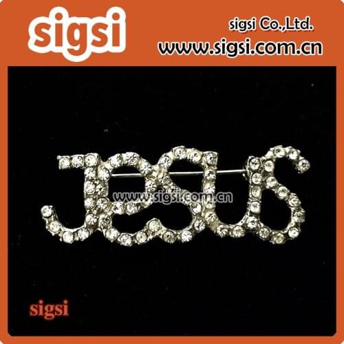 100pcs High quality Rhinestone word letter Jesus Brooch pin