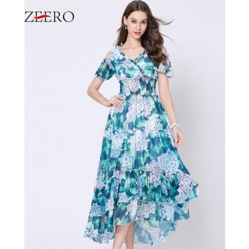 2019 Summer Bohemian Floral Sundress Womens Sleeveless Strap Bow V Neck Ruffles Green Leaves Flower Printed Long Bohemian Dress