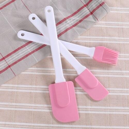 3-piece Scraper Baking Tool Food Grade Silicone Cake Cream Scraper Barbecue Sauce Oil Brush