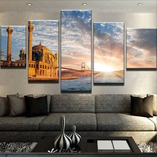 5 Piece Home Decor Canvas Printed Pictures Painting Ortakoy Mosque Decoration Landscape Poster Cuadros Decoration Modern Artwork