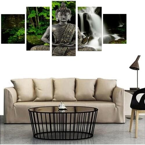 Home Decor Living Room Wall Pictures 5 Piece/Pcs Buddha Waterfall Art Painting Modular HD Printed Canvas Poster No Frame