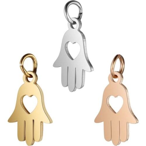 10PCS Small Hamsa Hand of Fatima Pendant For Women Girl Gold Color Stainless Steel Palm Necklace Fashion Arabic Gold Jewelry