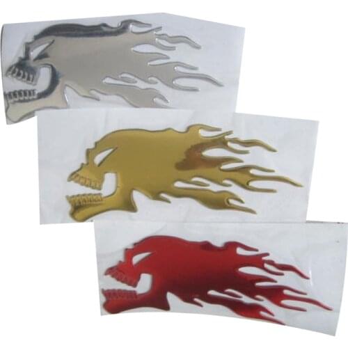 50 pieces/lot) Wholesale 3D PVC Flame Skull Head Funny Personality Car Decals Stickers Car-styling Bumper Stickers Accessories