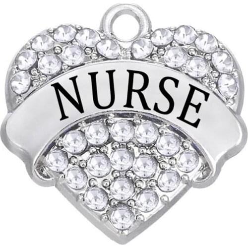 50 Pieces a lot ) Nurse Pave Heart Charm Clear White Crystal Nurse Heart Charm