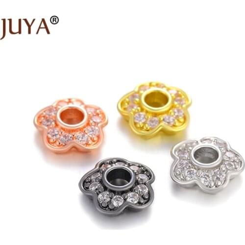 8mm Gold Rose Gold Black Color Copper Metal Micro Pave Cubic Zirconia Flower Bead Caps For Jewelry Making DIY Craft