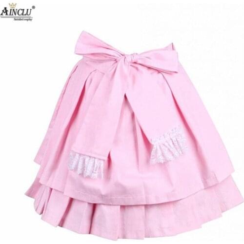 Ainclu Free Shipping hot selling Cemavin Womens Cotton Pink Bow Pleated Lolita Skirt for adults usually days