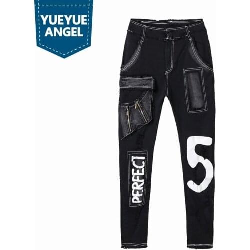 Punk Style New Arrival Fashion Women Harem Pants Female Trousers Jeans Denim Long Pants Pockets Zipper Washed Black Plus Size