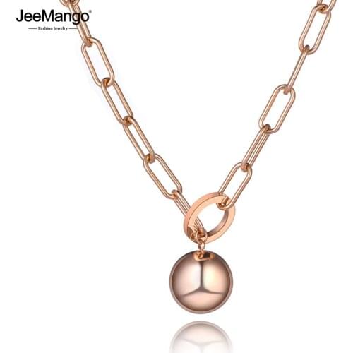 JeeMango Hiphop/Rock Titanium Stainless Steel Ball Link Chain Necklaces For Women Trendy Sweater Chian 22" Long Necklace JN19162
