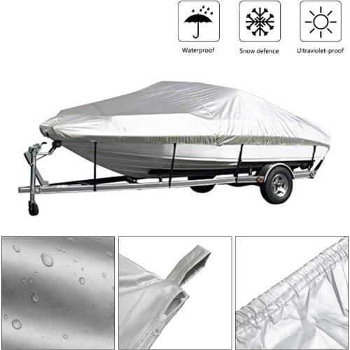 Boat Cover Outdoor Protection Waterproof Reflective 300D Oxford Fabric 11-22ft for V-HULL Runabouts and Bass Boats