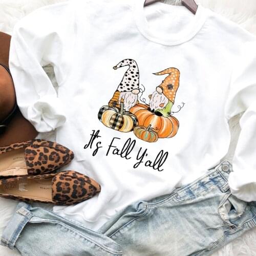 Colored Its Fall Y'all Sweatshirt Kawaii Gnomies Graphic Pullovers Cute Women Thanksgiving Pumpkins Holiday Gift Pullovers