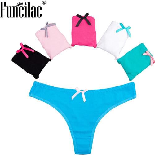 FUNCILAC Sexy G String Cotton Women Panties Thongs Low Waist Sexy Panties Underwear Tanga Femme 5pcs/Lot
