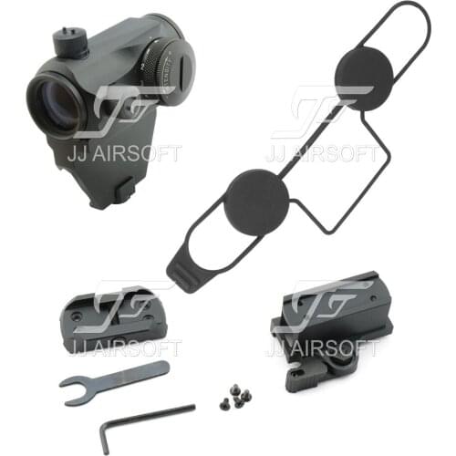 JJ Airsoft 1x24 Red Dot with Killflash / Kill Flash , Offset Rail Mount, QD Riser Mount and Low Mount (Black/Tan)