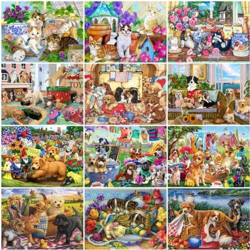 EverShine Diamond Mosaic Animals Cross Stitch Diamond Painting Cat Embroidery Dog Mosaic Art Set Pictures Handmade Hobby