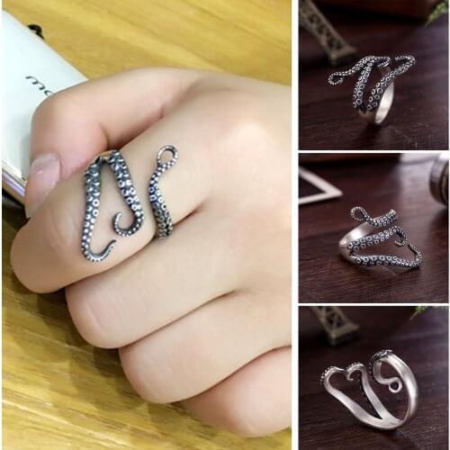 Anillos Stainless Steel Octopus-shaped Ring Open Finger Jewelry Adjustable Retro Style Gift For Women Man Кольца 2021 Тренд
